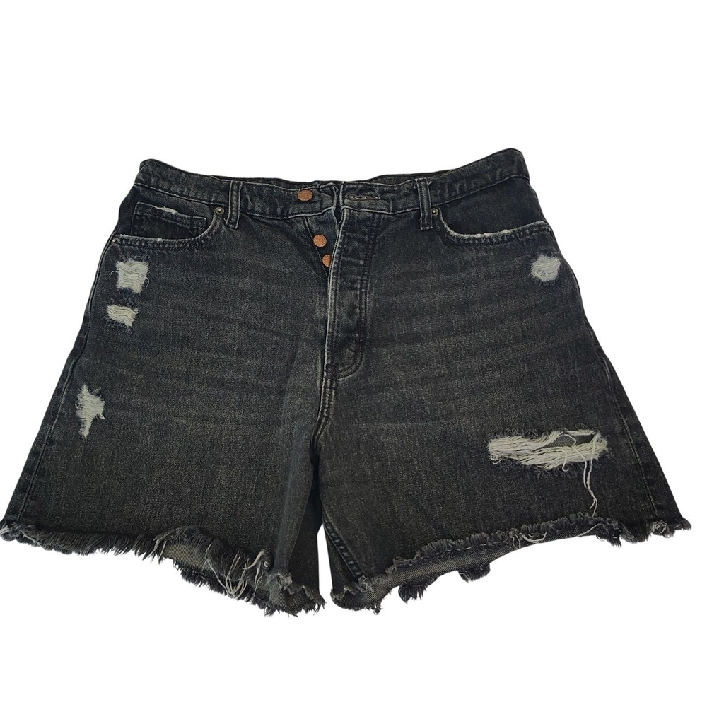 Arizona Jean Co Womens Black Distressed High Rise Denim Shorts Sz 15 Button Fly